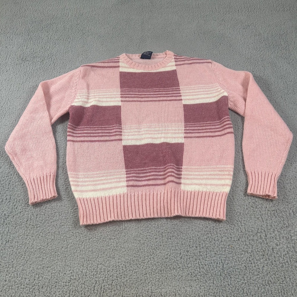 Vintage Mi Ki Sweater Womens 44 Pink Plaid Wool Blend Crewneck Knit Pullover - Picture 11 of 15